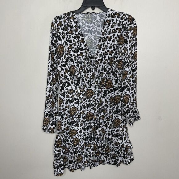 SANDRO Dami Dress Women 38 Medium Floral Ruffle Mini Wrap Viscose - Picture 2 of 11